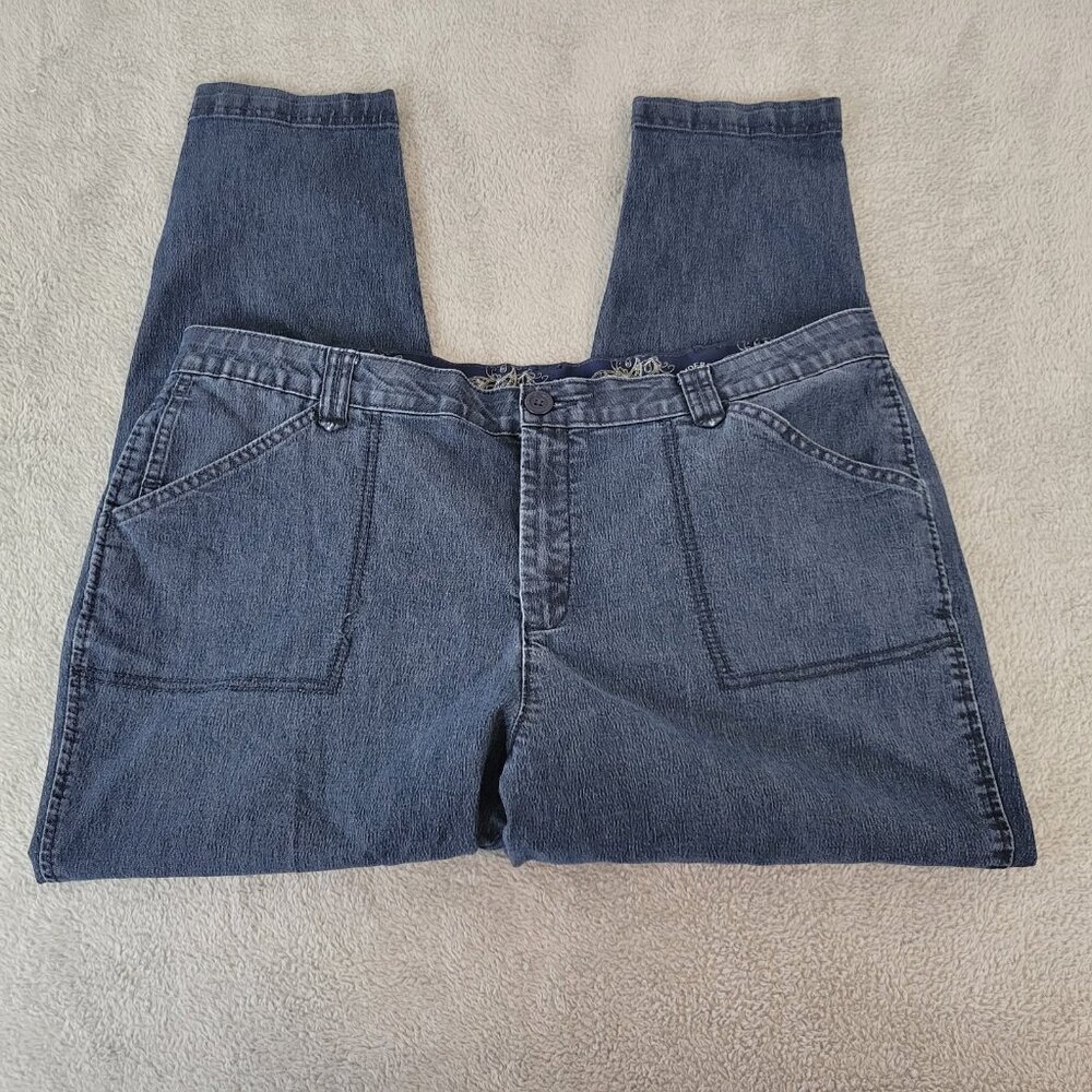 Riders by Lee Women's 18 Plus Dark Wash Capri Jeans Stretch Elastic Waist CAP39E